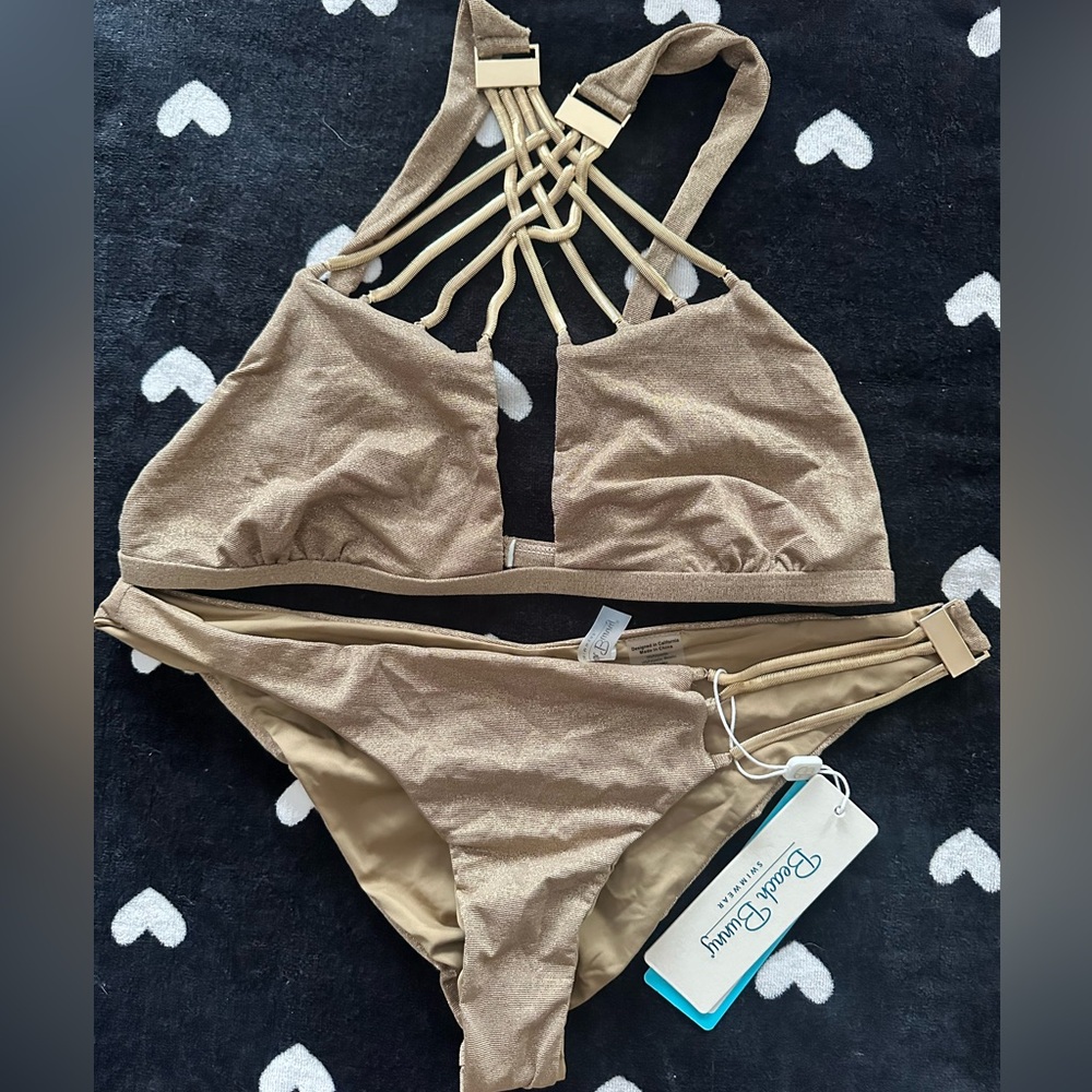 Beach Bunny Rare Shimmering AUBRIE-AUBRIE SKIMPY BIKINI XL DD - Picture 3 of 12